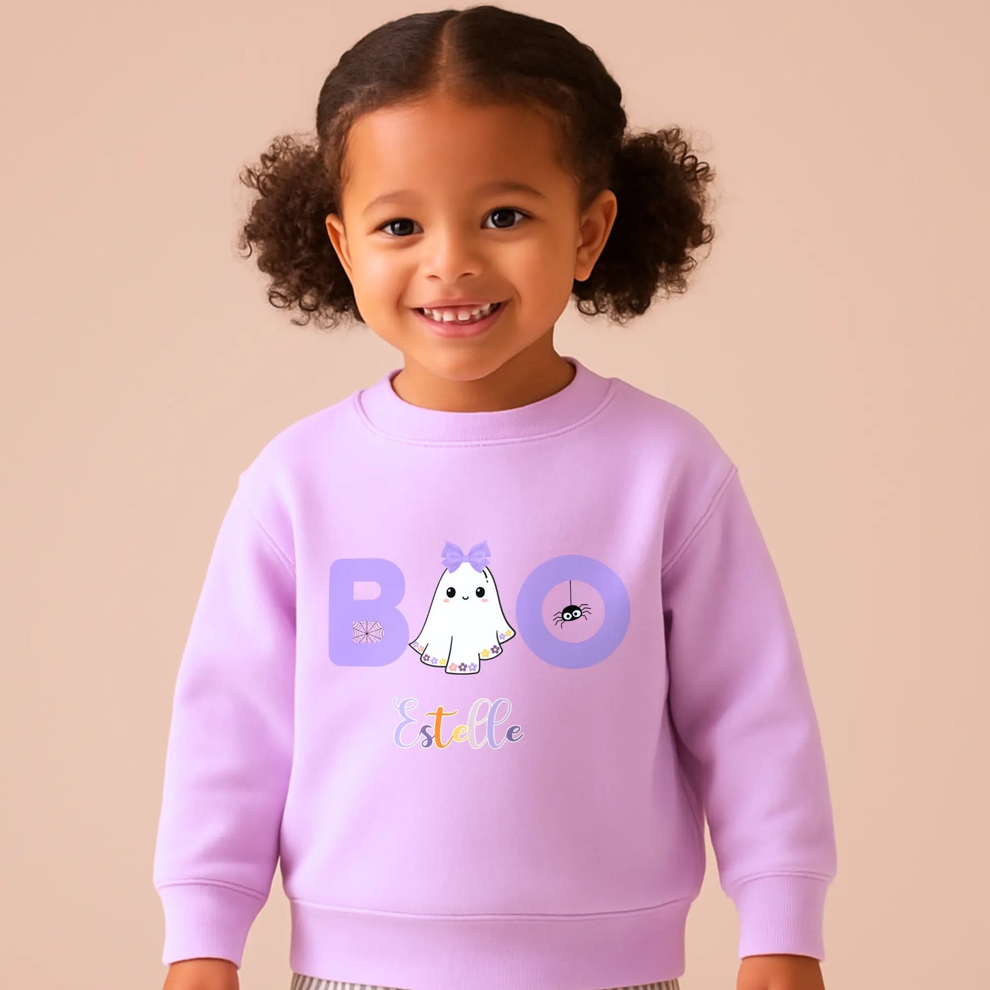 Personalised Halloween sweatshirt for girls - Personalised Halloween sweatshirt for girls with cute ghost “Boo” design in lilac