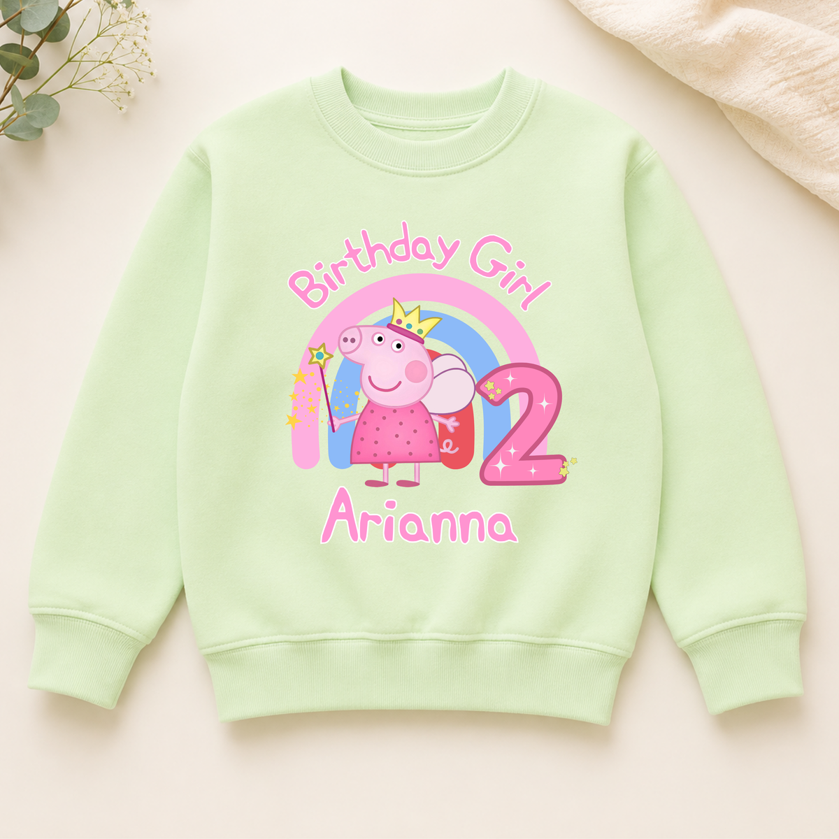 Girls Personalised Peppa Pig Birthday Sweatshirt - Personalised Peppa Pig Birthday Jumper, peppa pig fairy birthday shirt, personalised peppa jumper, peppa birthday sweatshirt