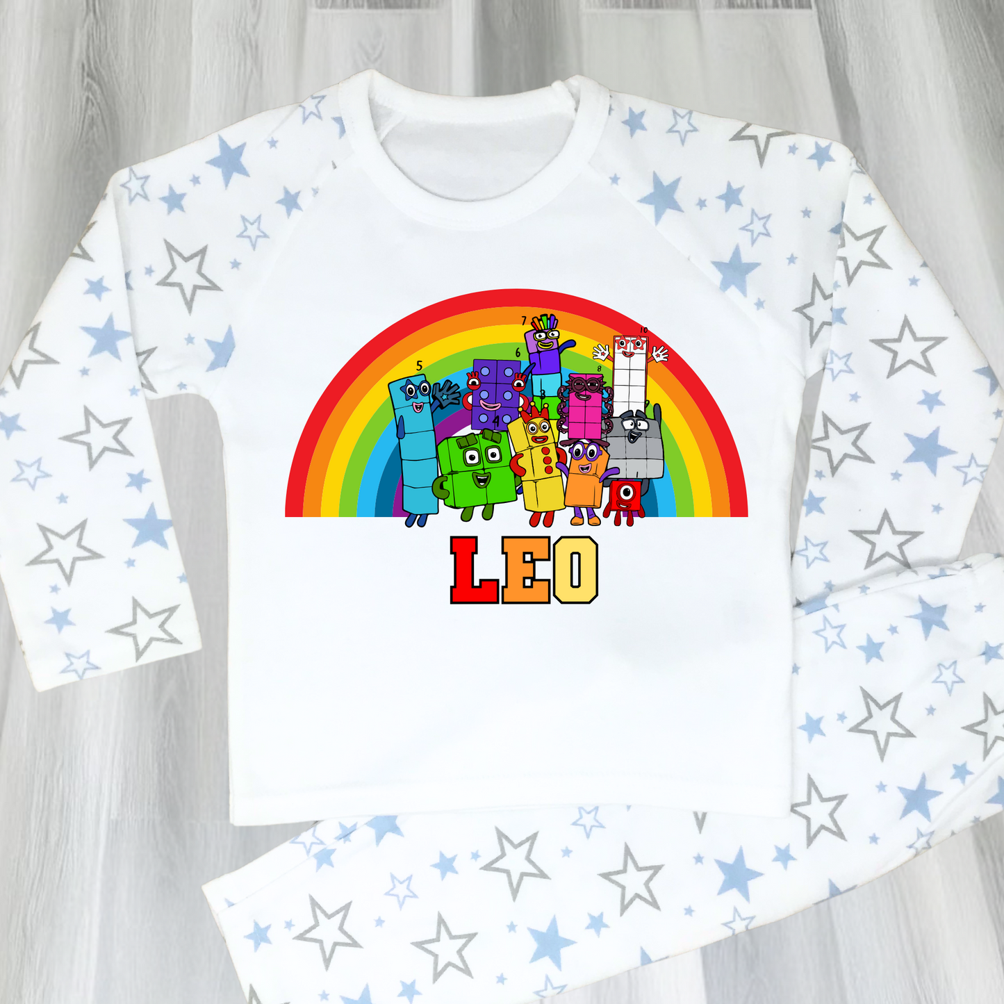 Numberblocks personalised pyjamas, numberblocks custom pjs, numberblocks with name, boys numberblocks pjs