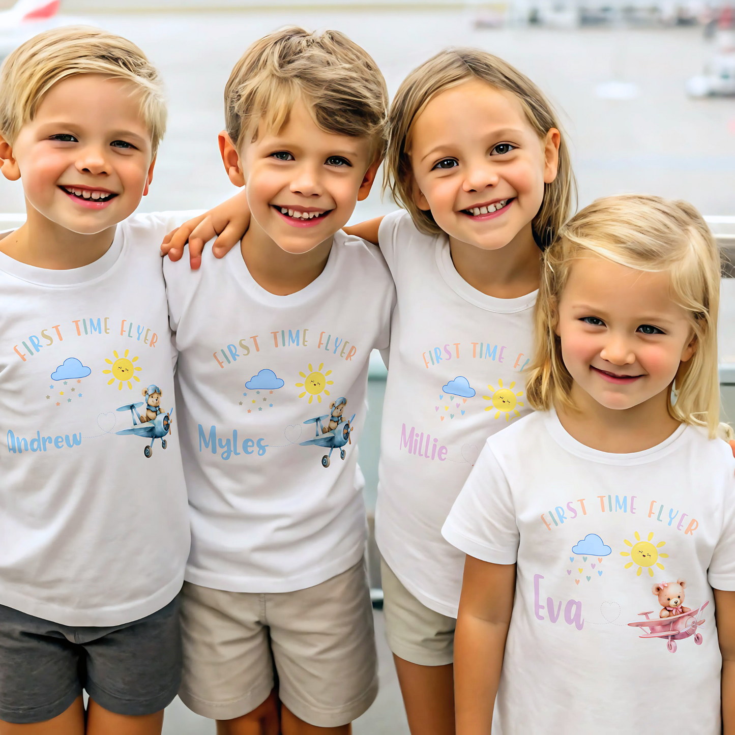Family Vacation Shirt - Children's Personalised Teddy First Flyer Tee, kids first holiday top, first flyer tee, baby 1st flyer