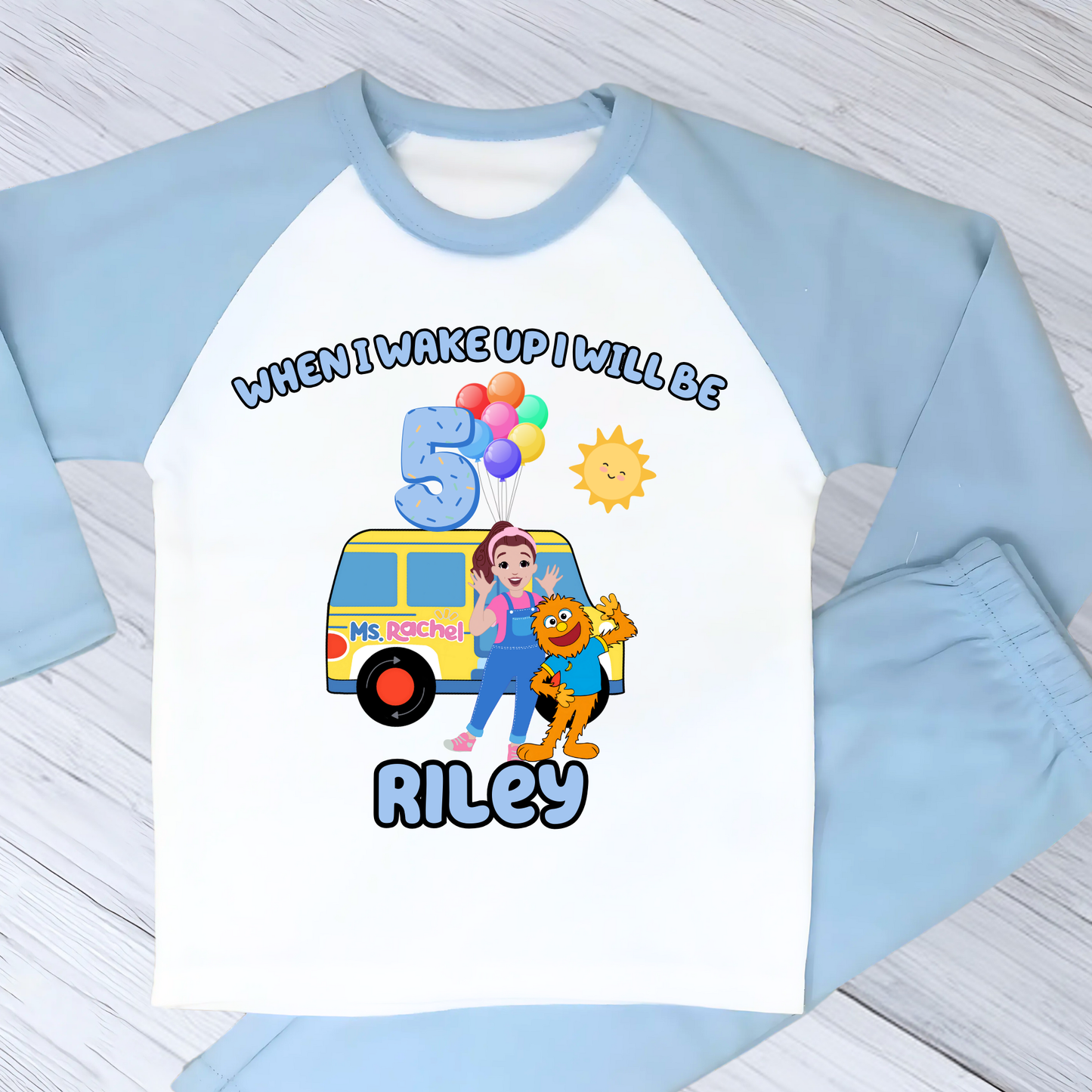 Boys Ms Rachel birthday pyjamas, custom name pyjamas, when i wake up ms Rachel, personalised ms rachel,
