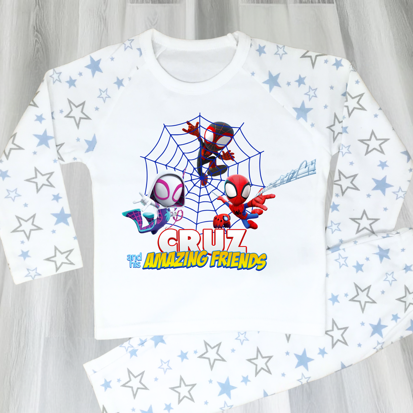 Spidey personalised pyjamas, boys spidey with name, spidey and his amazing friends, superhero custom pjs