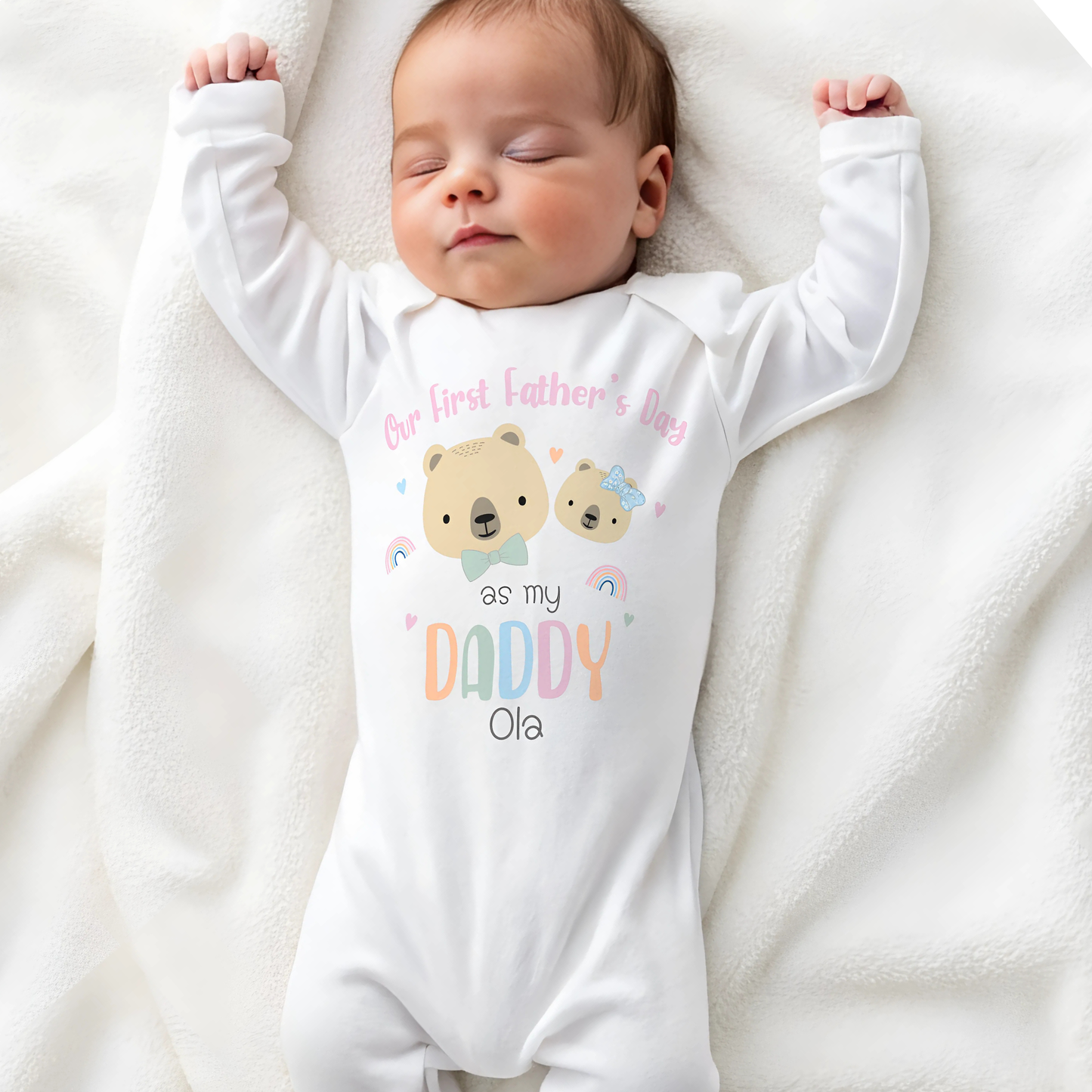Baby Girls Personalised Teddy Bear 1st Father's Day Outfit: Sleepsuit, Vest, T-Shirt or Bib