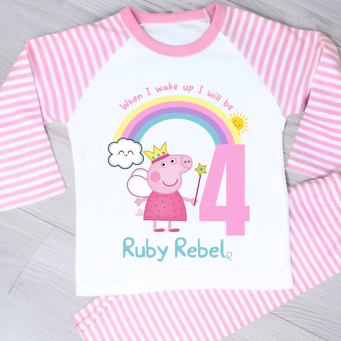 Peppa pig birthday pyjamas, When i wake up peppa, girls peppa pig gift, girls peppa rainbow birthday pyjamas