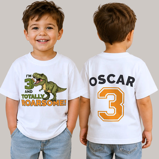 Personalised Dinosaur Birthday T-shirt for Boys, Totally Roarsome Birthday Tee AishaBaileyDesigns