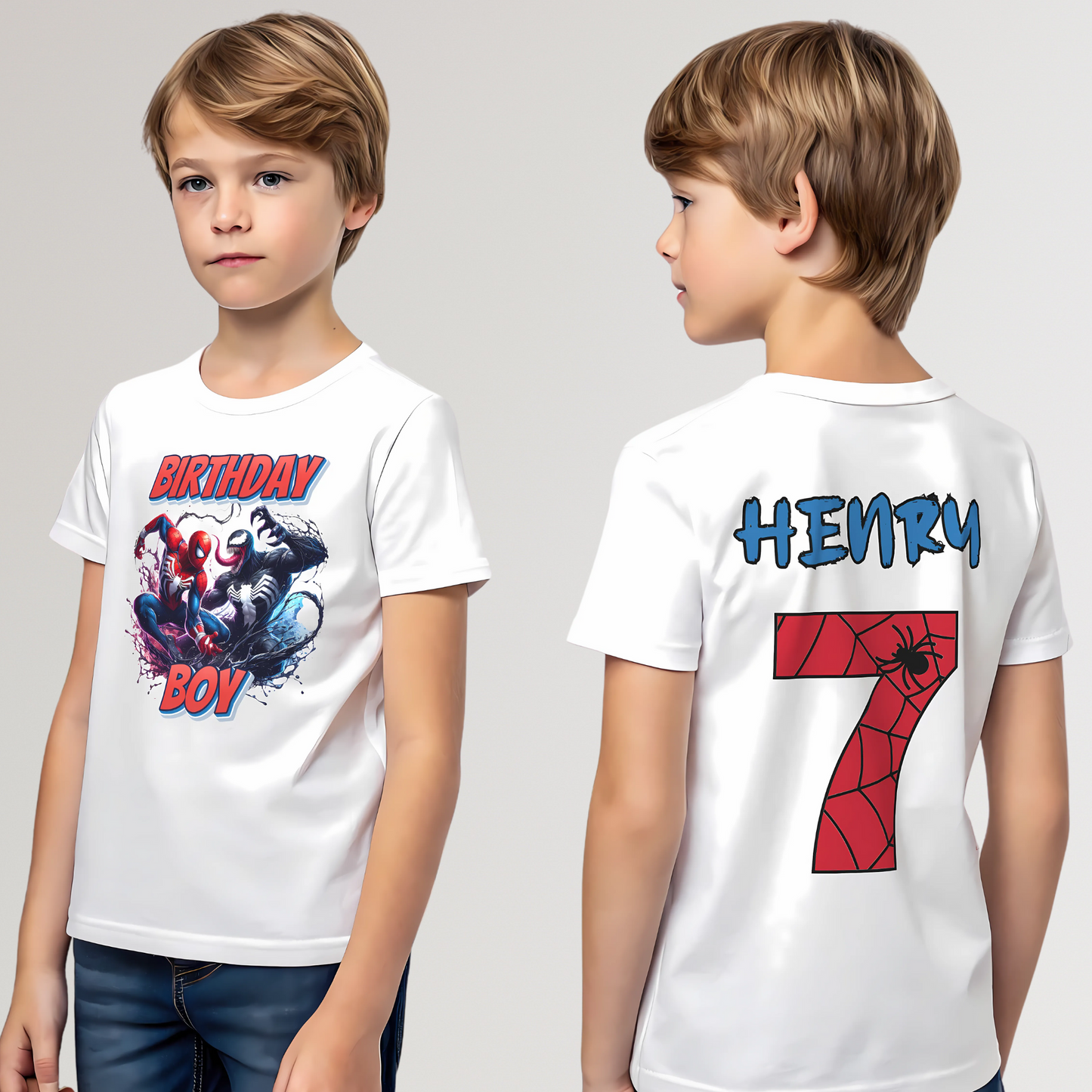 Spiderman and Venom Birthday T-shirt - Personalised SpiderMan & Venom Birthday Top, birthday t-shirt spiderman, spiderman birthday tee, custom spiderman top
