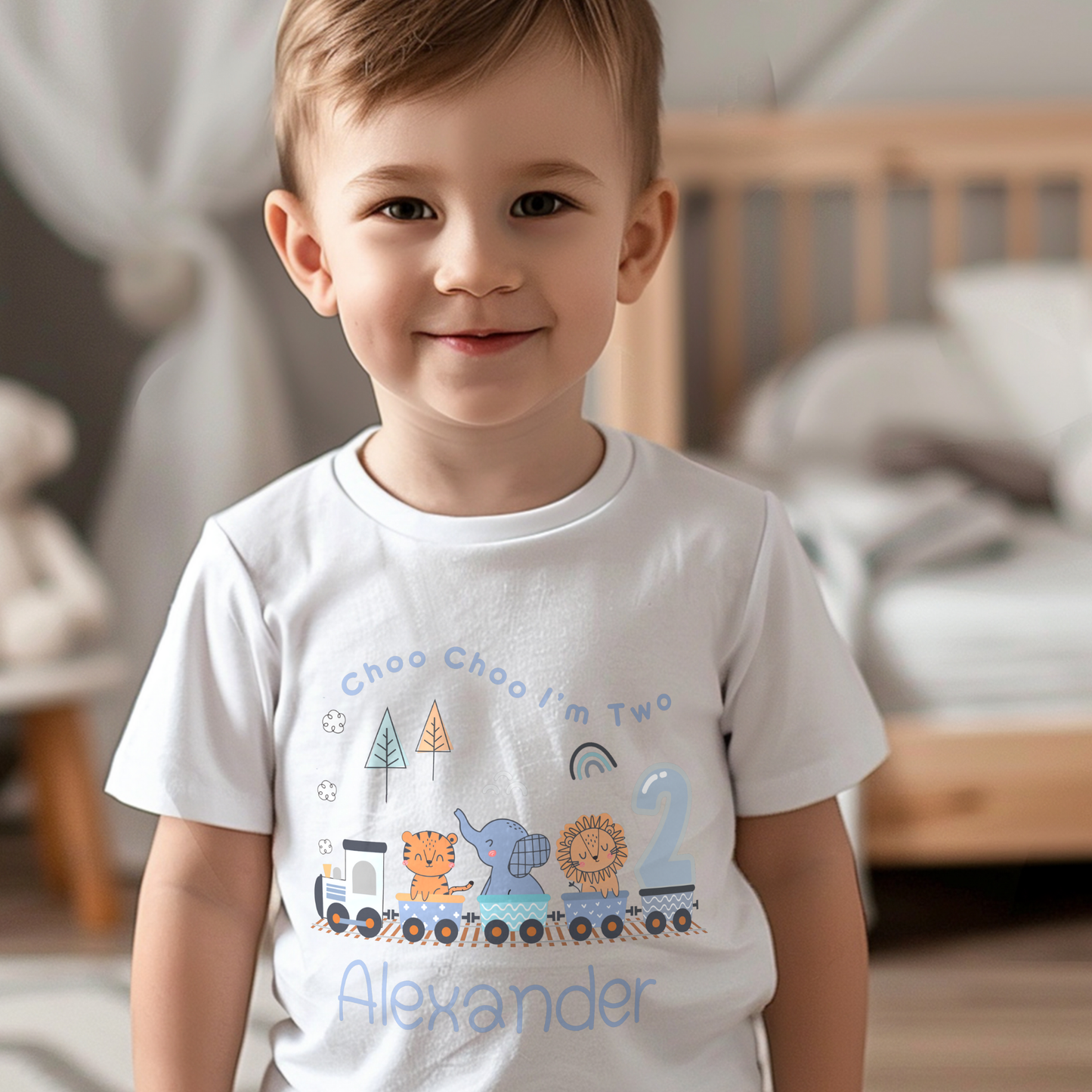 Safari Birthday T-shirt: Personalised Safari Train for Boys, custom animal birthday tee, wild one personalised tshirt, jungle theme birthday tshirt