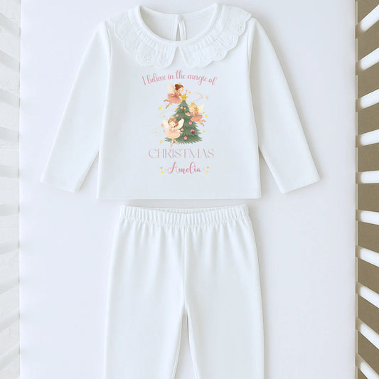 Girls Christmas pyjamas - personalised frilly white magical fairy pyjamas, When I wake up it will be Christmas