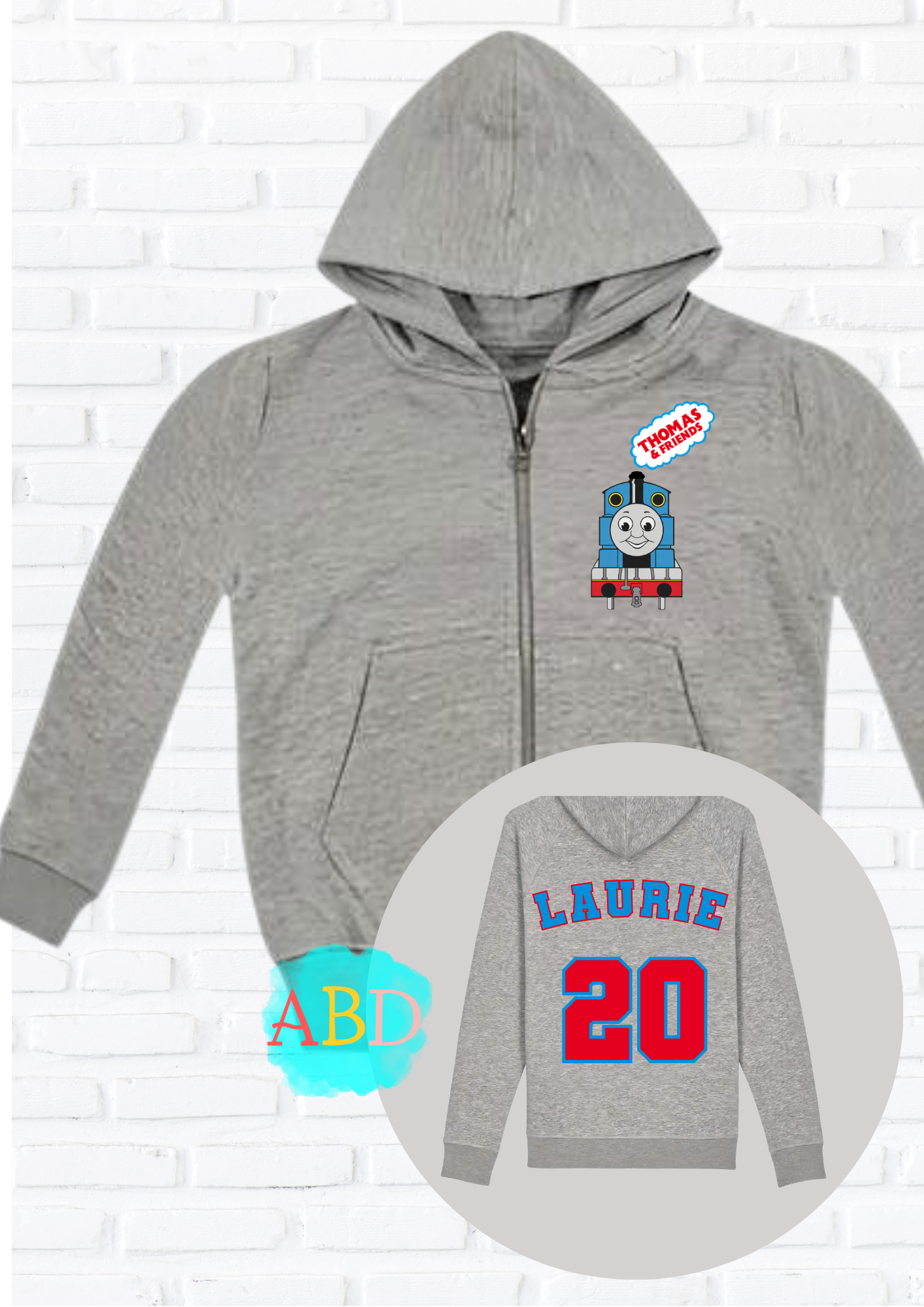 Custom Hoodie for Kids - Personalised Thomas Zip-up for Girls