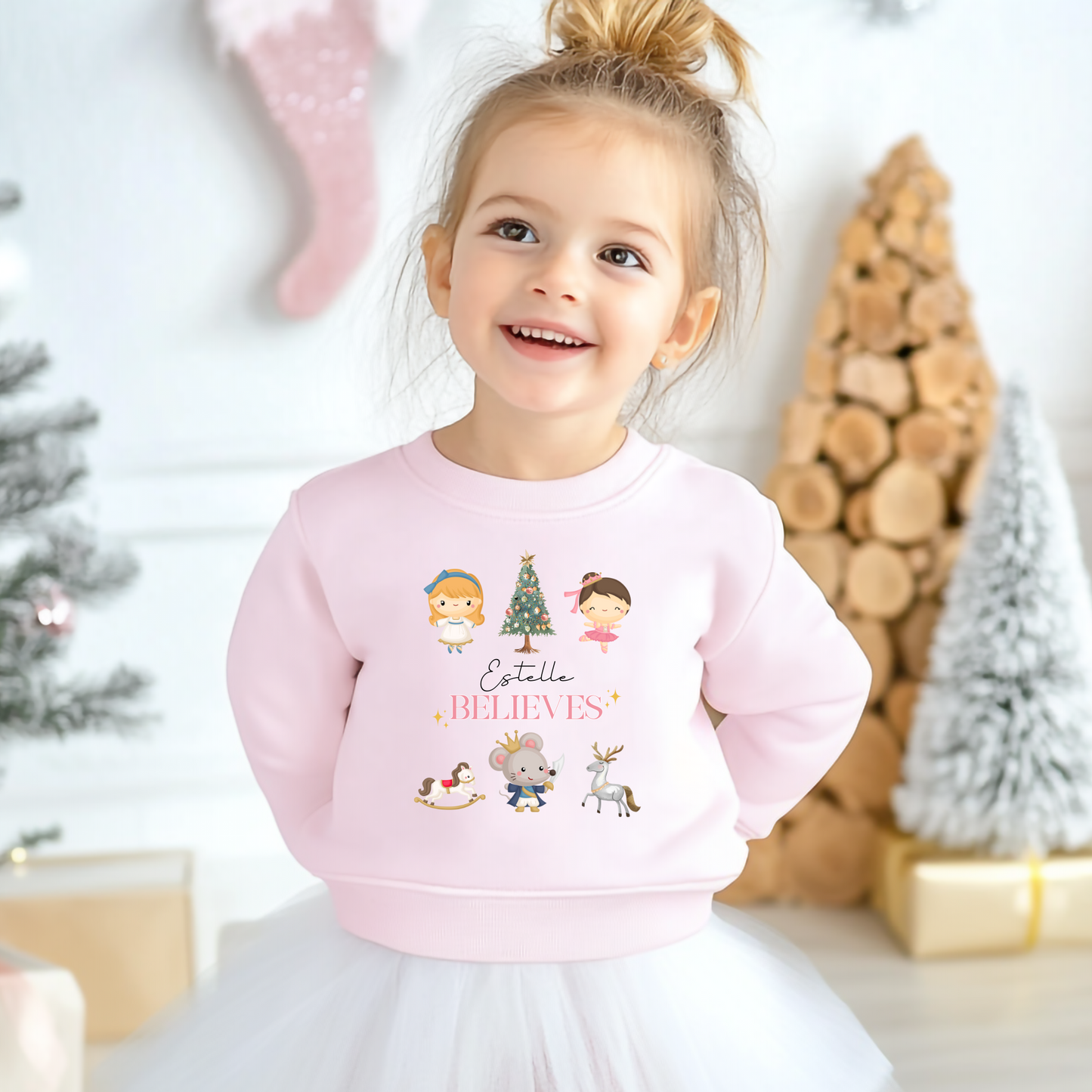 Custom Christmas Sweatshirt for Girls, Pink Nutcracker Christmas Top