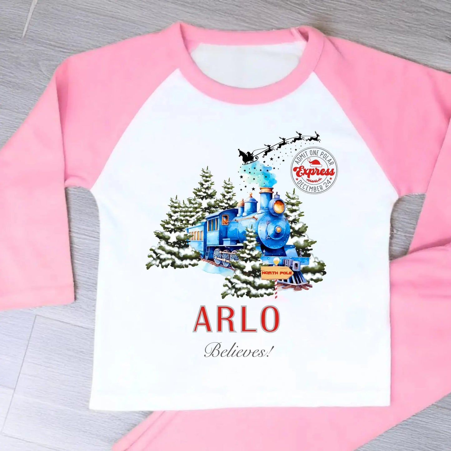 Children's Polar Express Christmas Pyjamas Personalised AishaBaileyDesigns