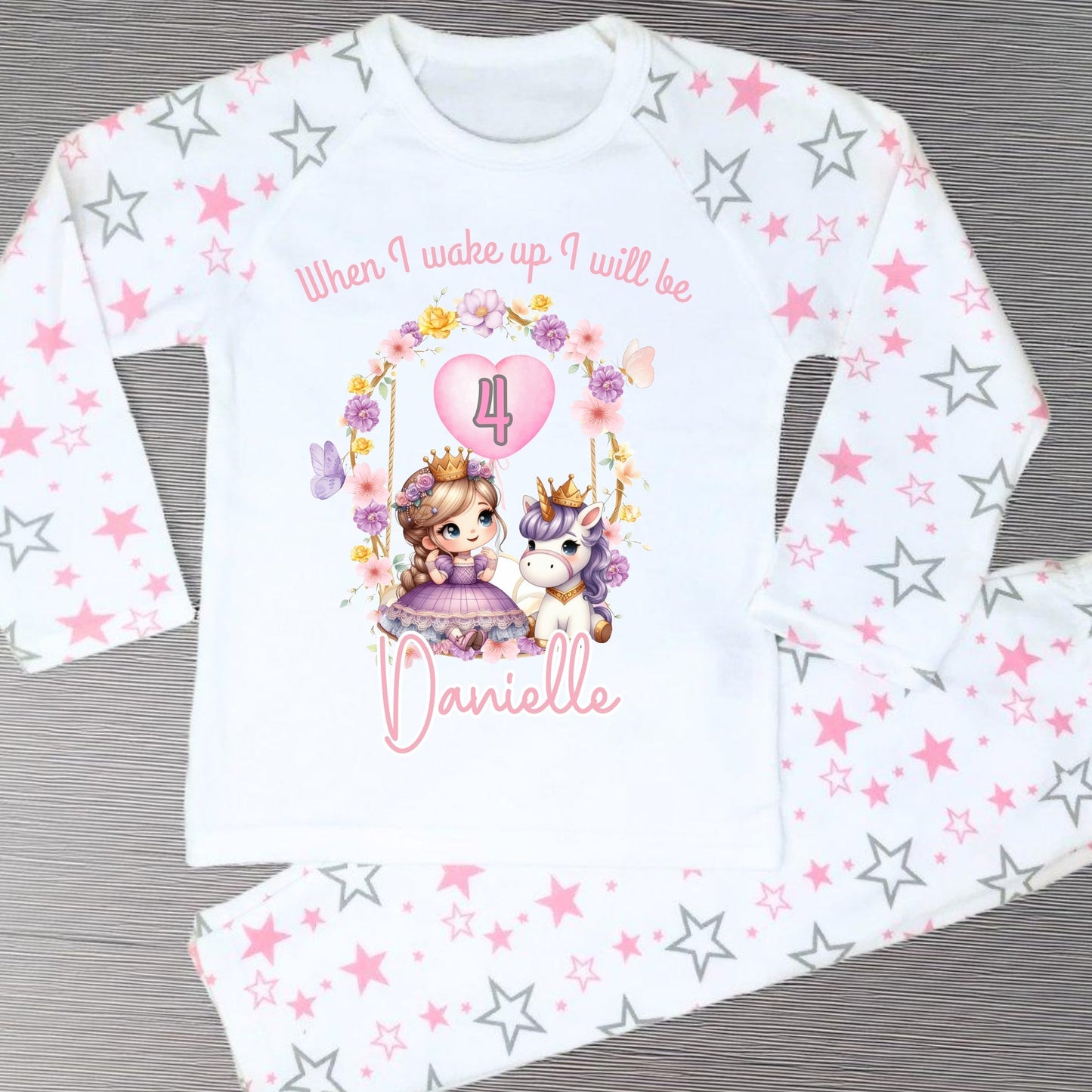 Princess Birthday Pyjamas - Girls Personalised Princess & Unicorn Birthday PJs, When I Wake up Princess, Disney Princess Birthday Pyjamas