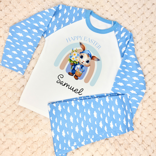 Boys' Easter PJs, White Rabbit & Rainbow Design, when i wake up easter