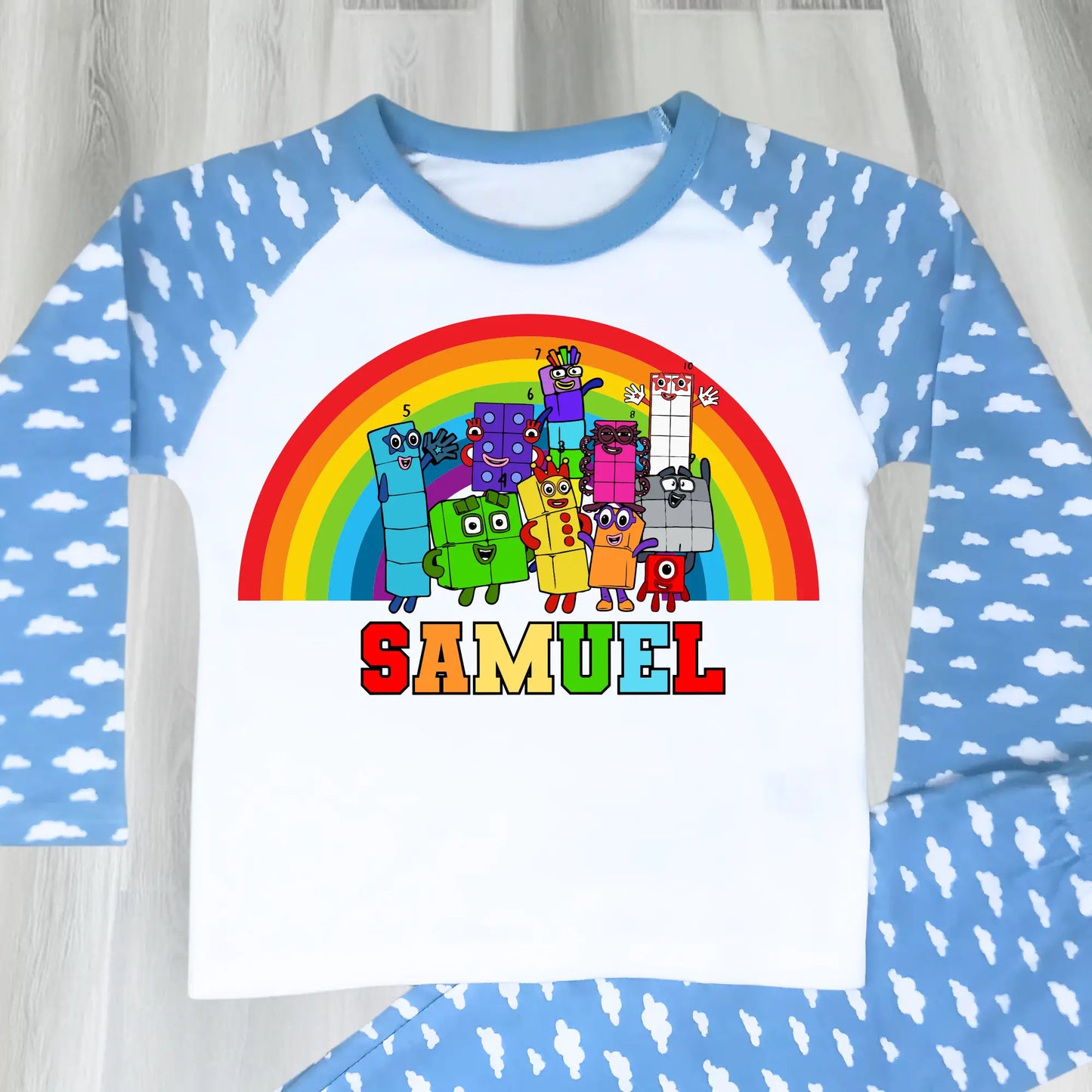 Numberblocks personalised pyjamas, numberblocks custom pjs, numberblocks with name, boys numberblocks pjs