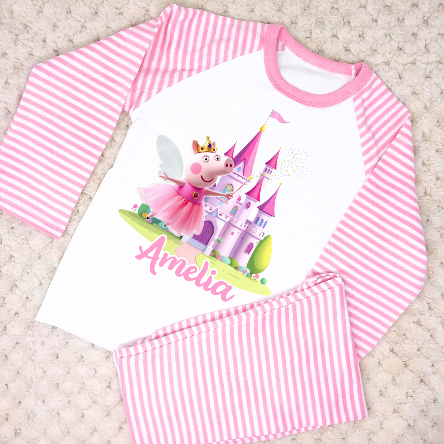 Peppa Pig Personalised pyjamas, personalised princess peppa pig pyjamas with name, Girls custom peppa pig, princess peppa pig pajamas, peppa pig pjs