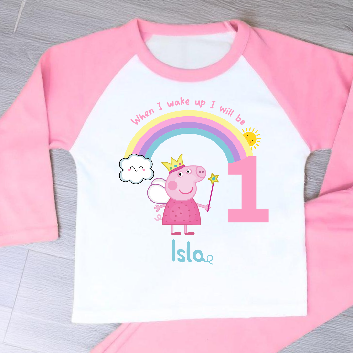Peppa pig birthday pyjamas, When i wake up peppa, girls peppa pig gift, girls peppa rainbow birthday pyjamas