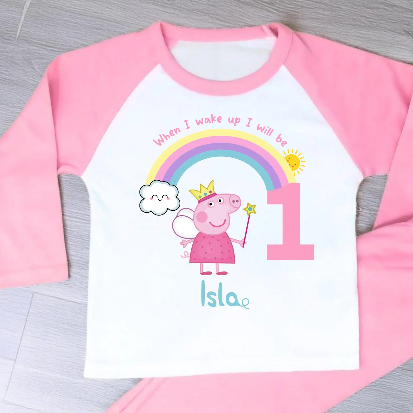 Peppa pig birthday pyjamas, When i wake up peppa, girls peppa pig gift, girls peppa rainbow birthday pyjamas