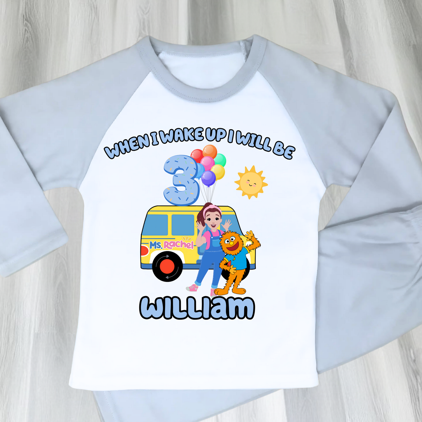 Boys Ms Rachel birthday pyjamas, custom name pyjamas, when i wake up ms Rachel, personalised ms rachel,