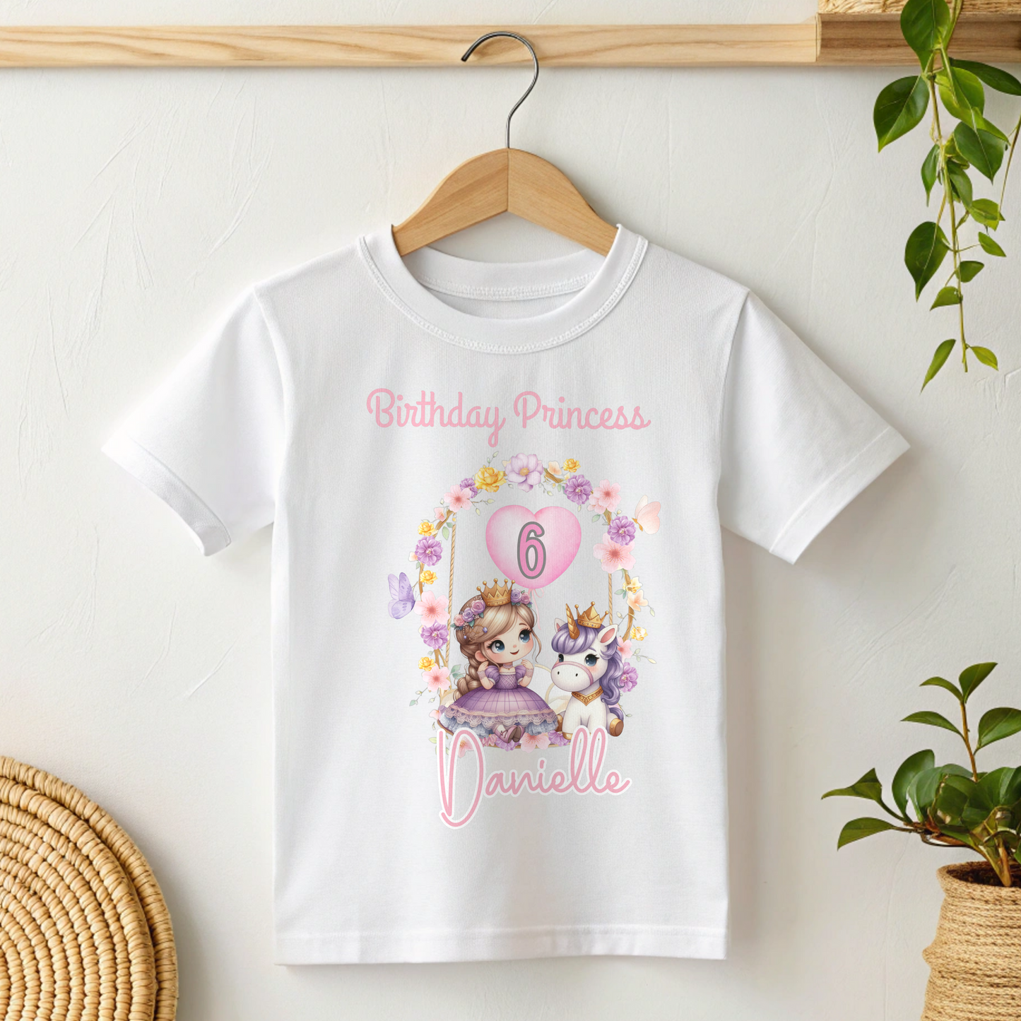 Princess unicorn birthday t-shirt, custom birthday girl, princess unicorn top, personalised princess tee, birthday princess