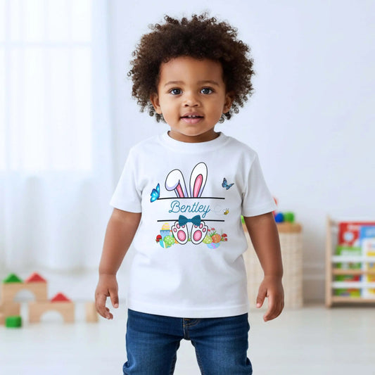 Personalised Easter Top for girls with a white rabbit and custom name. Choice of t-shirt or sweatshirt