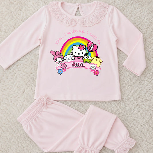 Personalised Hello Kitty Birthday Pyjamas for Girls – Custom Name & Age Kids PJs AishaBaileyDesigns