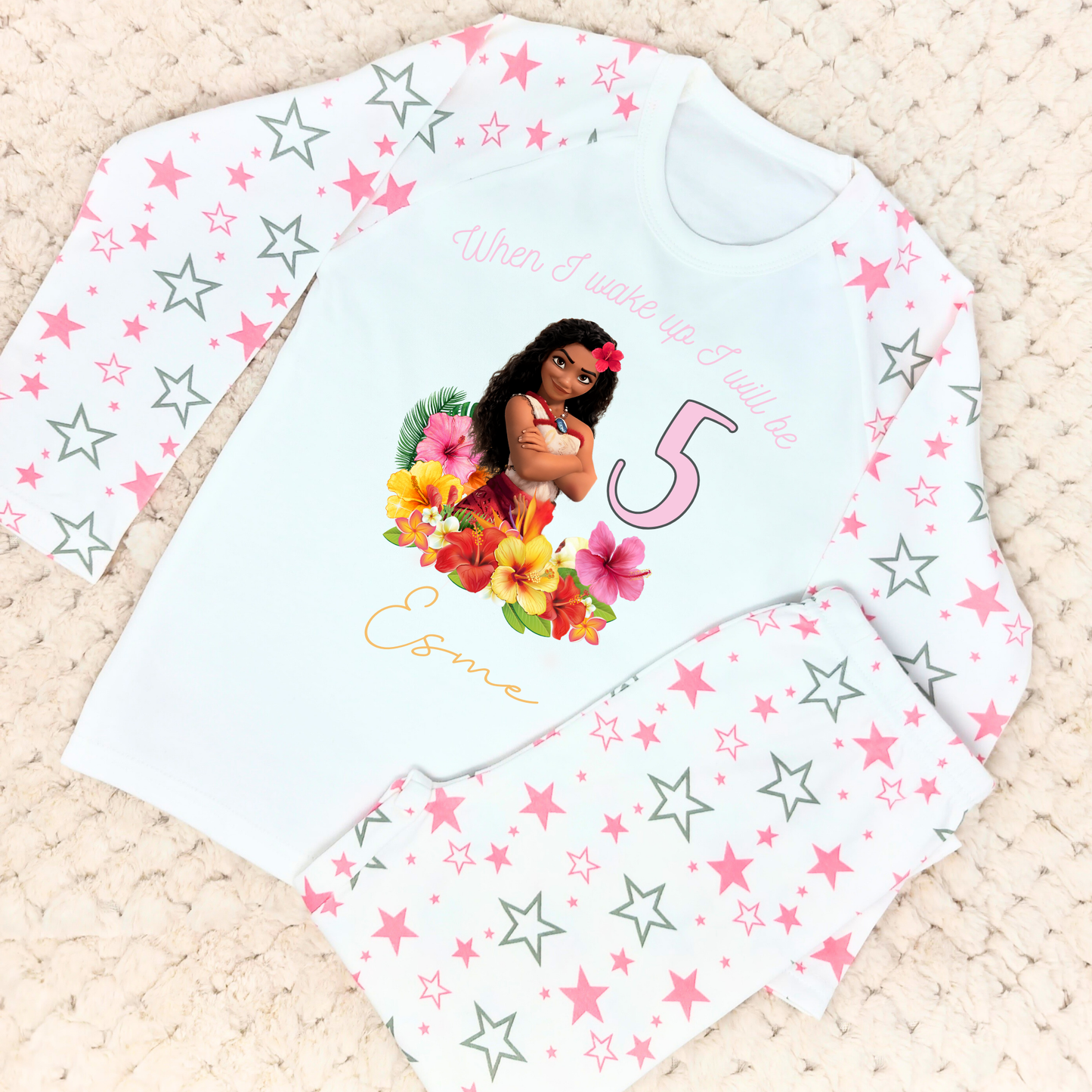 Moana 2 Birthday Pyjamas - Girls' Princess Moana 2 Personalised Pyjamas, Girls Moana with name, Disne princess Moana pjs, custom Moana birthday pjs, personalised disney princess