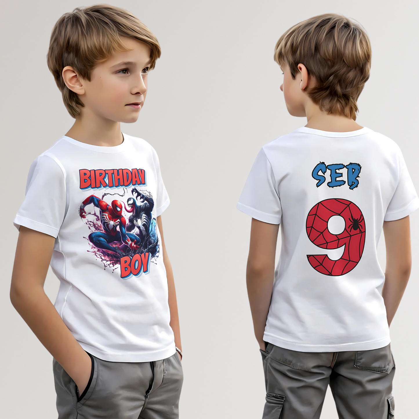 Spiderman and Venom Birthday T-shirt - Personalised SpiderMan & Venom Birthday Top, birthday t-shirt spiderman, spiderman birthday tee, custom spiderman toppiderman birthday tee, custom spiderman top
