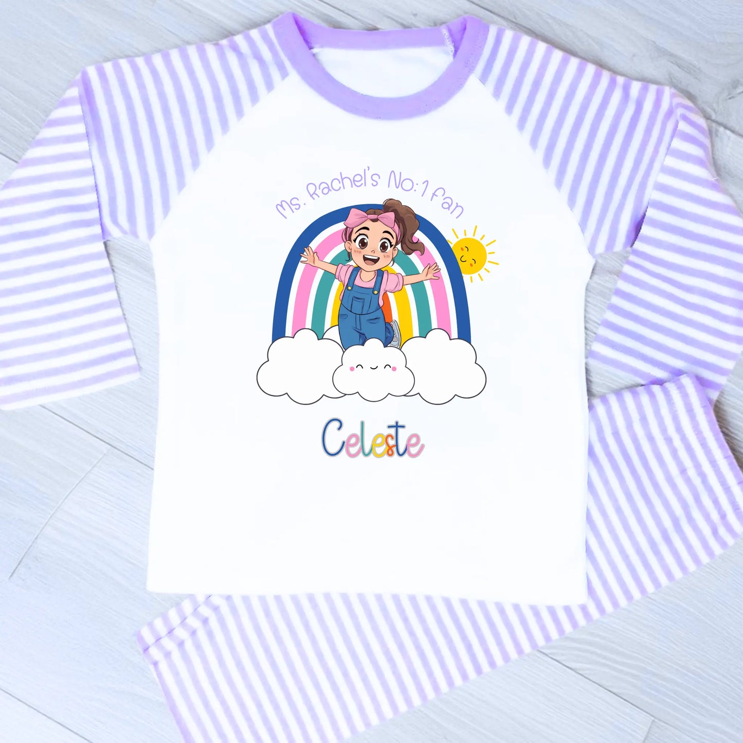 Personalised ms Rachel Pyjamas, girls nightwear with name, custom name pajamas