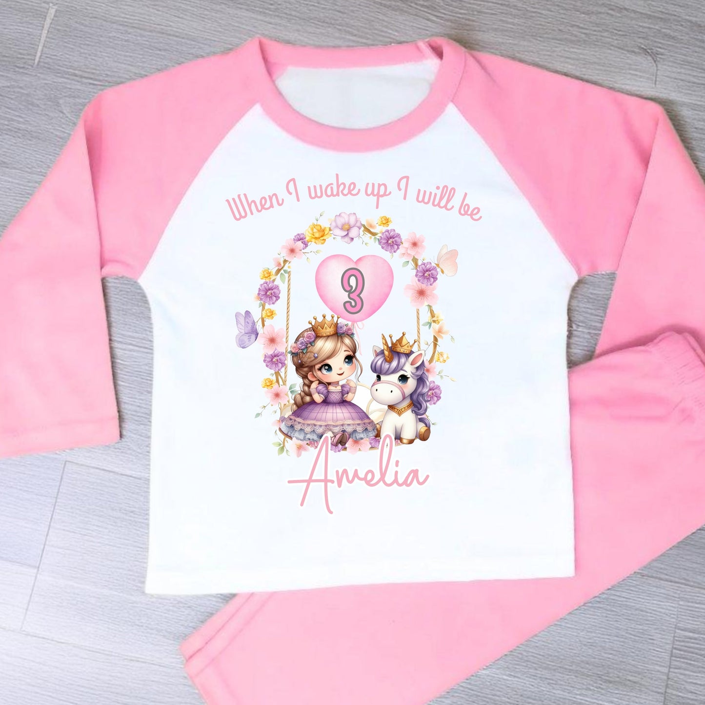Princess Birthday Pyjamas - Girls Personalised Princess & Unicorn Birthday PJs, When I Wake up Princess, Disney Princess Birthday Pyjamas