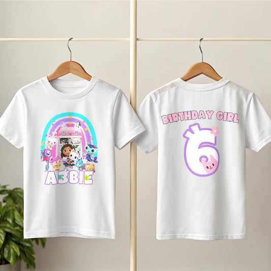 Gabby's Dollshouse birthday t-shirt, personalised gabby dollhouse tee, gabby dollhouse top,