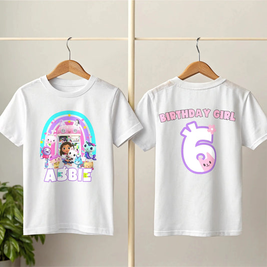 Gabby's Dollshouse birthday t-shirt, personalised gabby dollhouse tee, gabby dollhouse top,