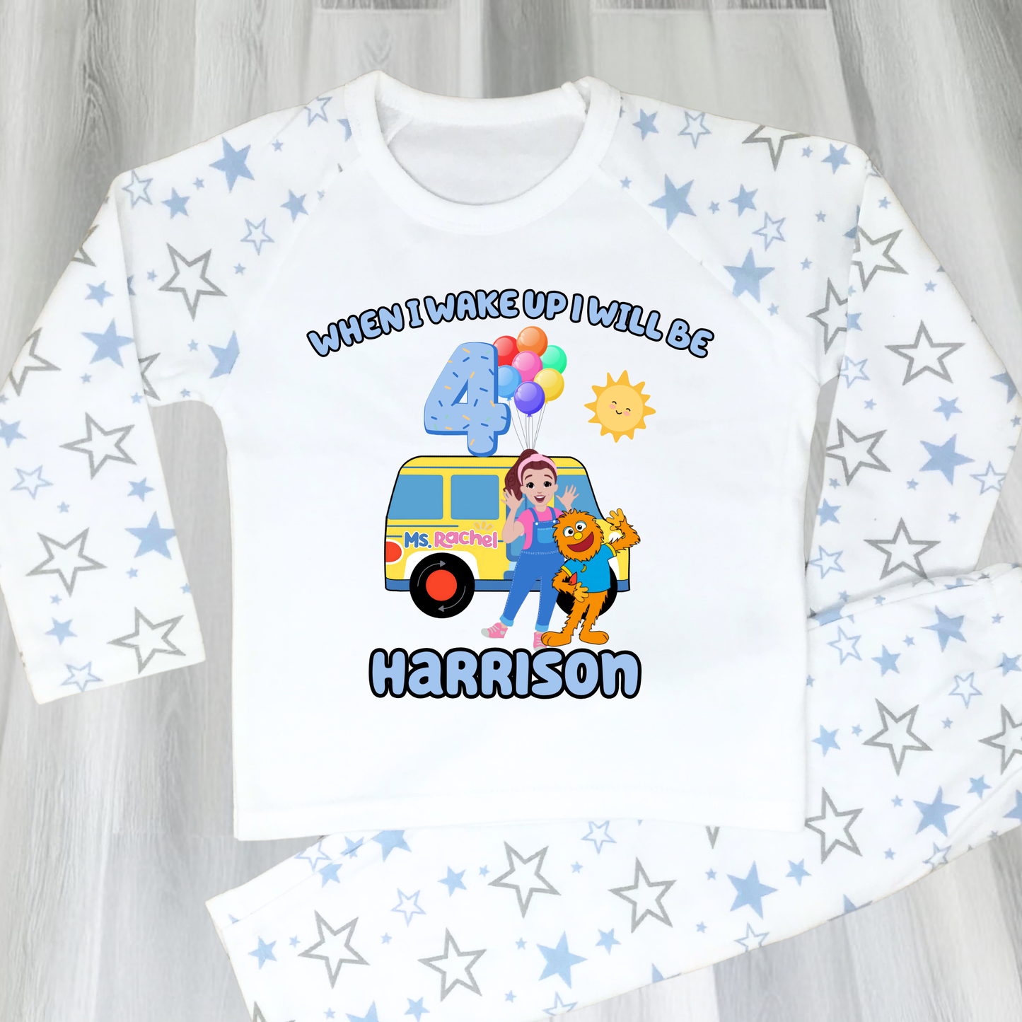 Boys Ms Rachel birthday pyjamas, custom name pyjamas, when i wake up ms Rachel, personalised ms rachel,