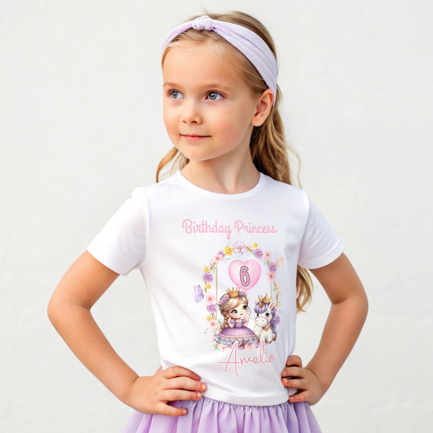 Princess Unicorn Birthday T-Shirt, Personalised Girls' Rainbow Princess and Unicorn Birthday T-shirt, Pastel Pink Unicorn Rainbow Birthday Shirt, Custom Princess Birthday Tee