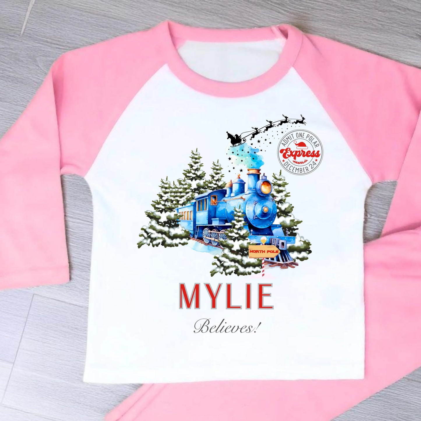 Personalised Polar Express Christmas Pyjamas for Children AishaBaileyDesigns