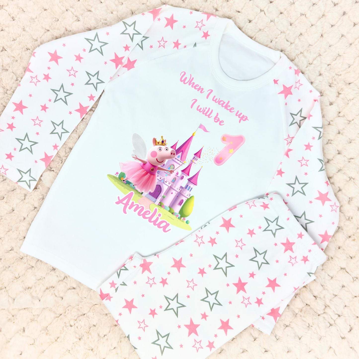 peppa pig birthday pyjamas, when i wake up peppa, peppa with name, girls personalised peppa pig