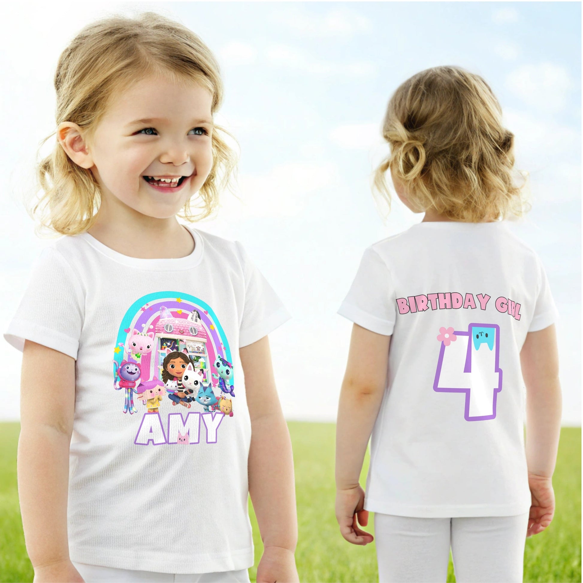 Gabby's Dollshouse birthday t-shirt, personalised gabby dollhouse tee, gabby dollhouse top,