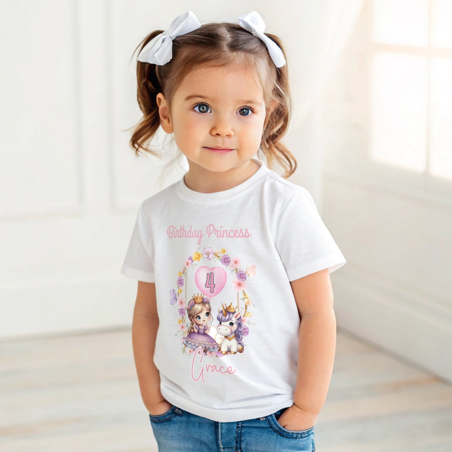 Princess Unicorn Birthday T-Shirt, Personalised Girls' Rainbow Princess and Unicorn Birthday T-shirt, Pastel Pink Unicorn Rainbow Birthday Shirt, Custom Princess Birthday Tee