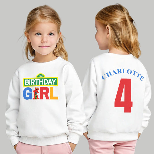 Elmo Birthday Sweatshirt – Personalised Birthday Girl Sweatshirt with Any Name & Age. Sesame street jumper