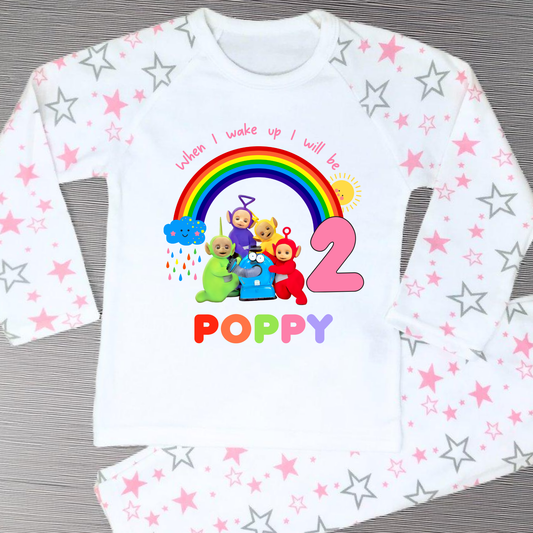Teletubbies birthday pyjamas, when i wake up Teletubbies, teletubbies with name, custom pyjamas teletubbies, WhenI Wake up Teletubbies
