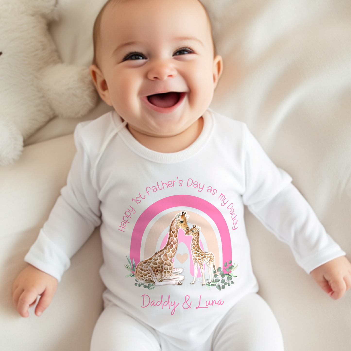 1st Father's Day Sleepsuit, first fathers day, 1st Father's day outfit, Safari father's day outfit, baby girl father's day, Newborn baby gift, giraffe personalised baby