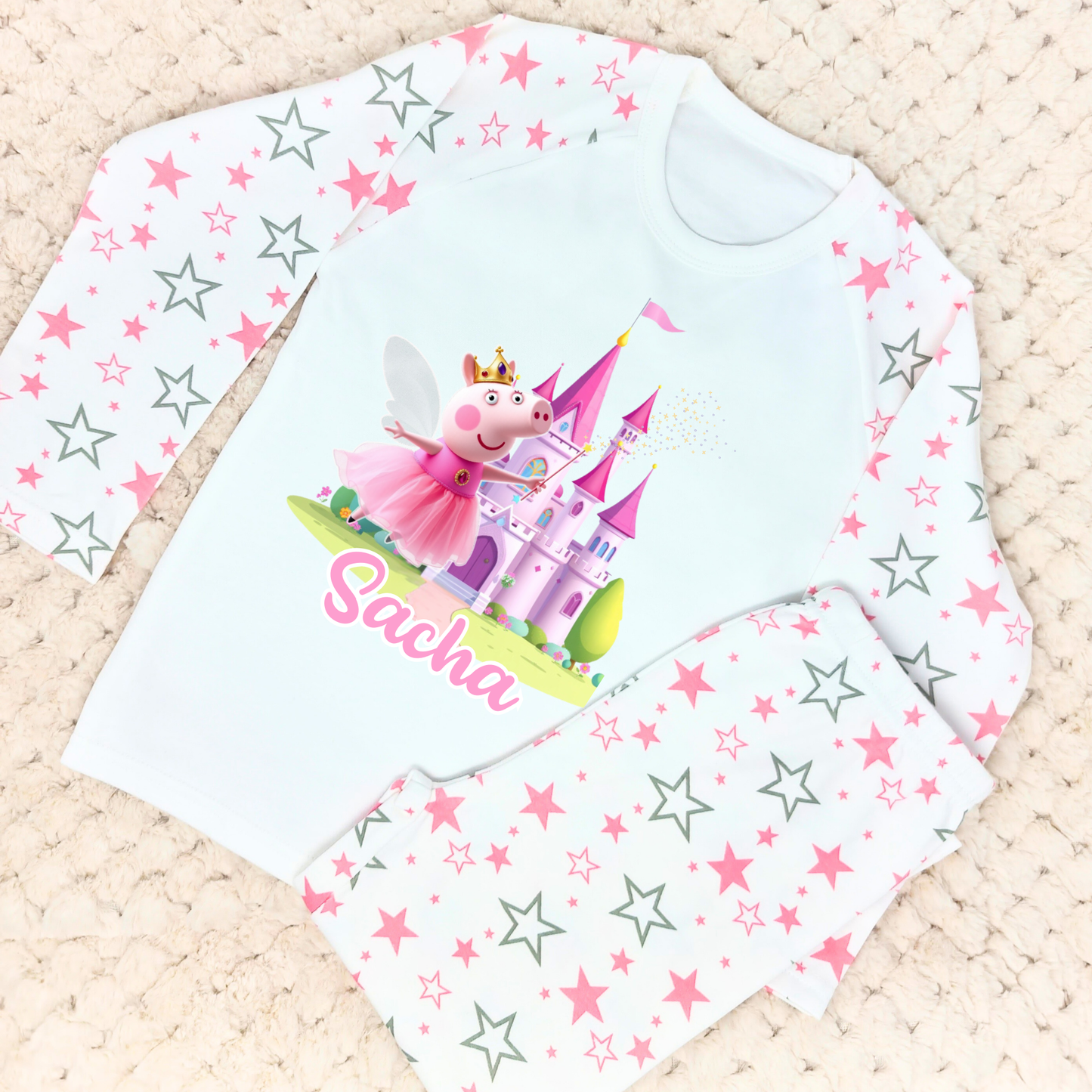 Peppa Pig Personalised pyjamas, personalised princess peppa pig pyjamas with name, Girls custom peppa pig, princess peppa pig pajamas, peppa pig pjs