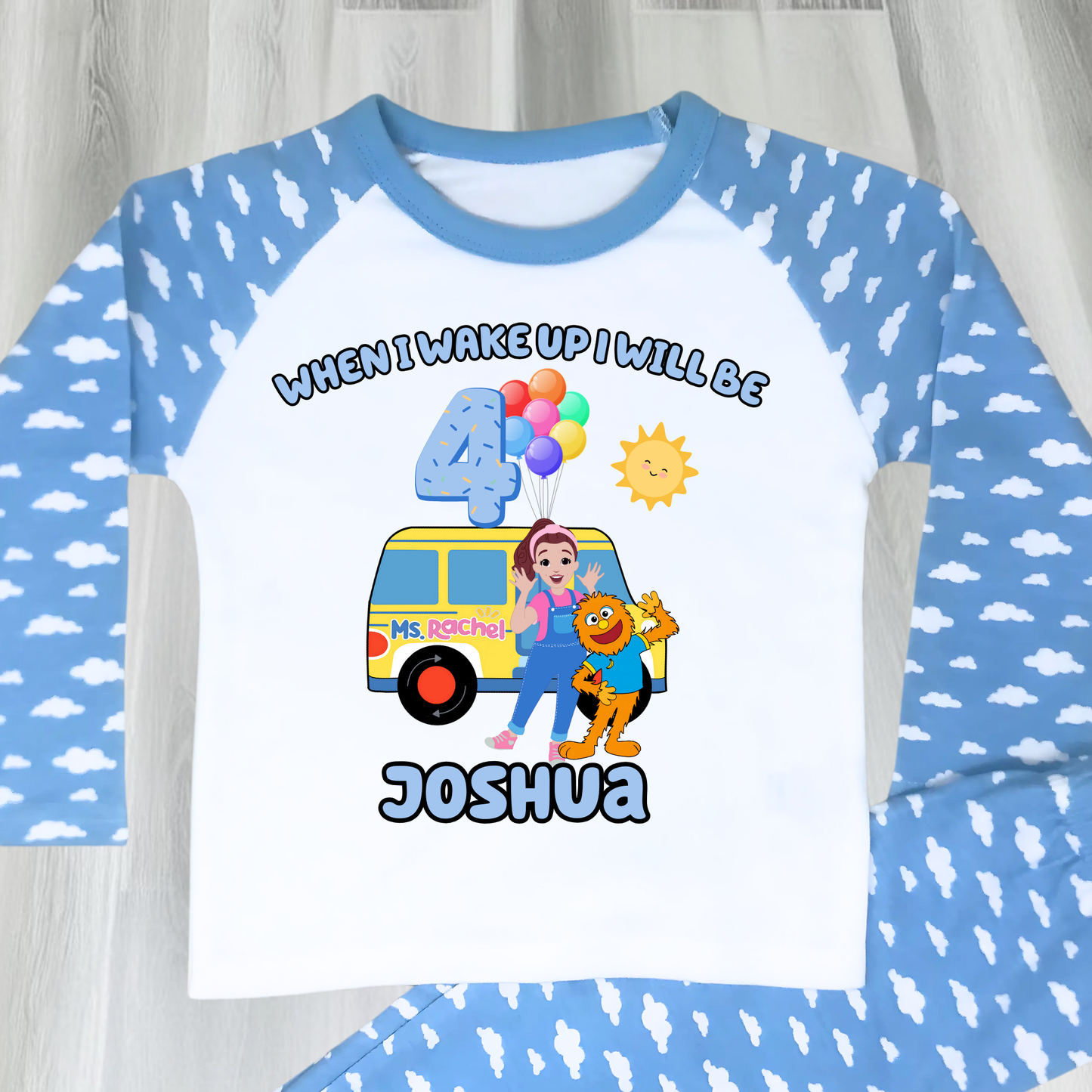 Boys Ms Rachel birthday pyjamas, custom name pyjamas, when i wake up ms Rachel, personalised ms rachel,