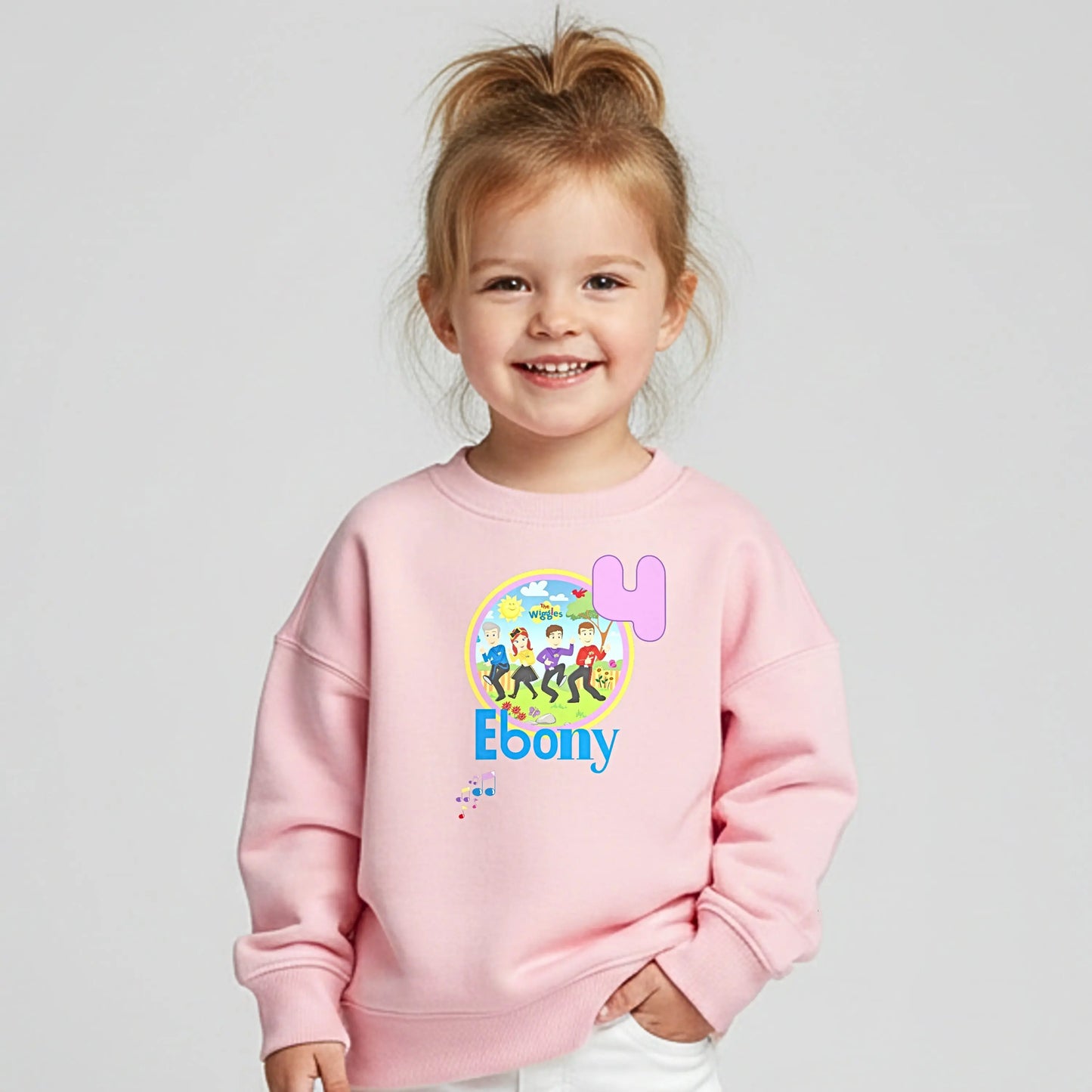 Wiggles birthday sweatshirt for girls with custom name and age.