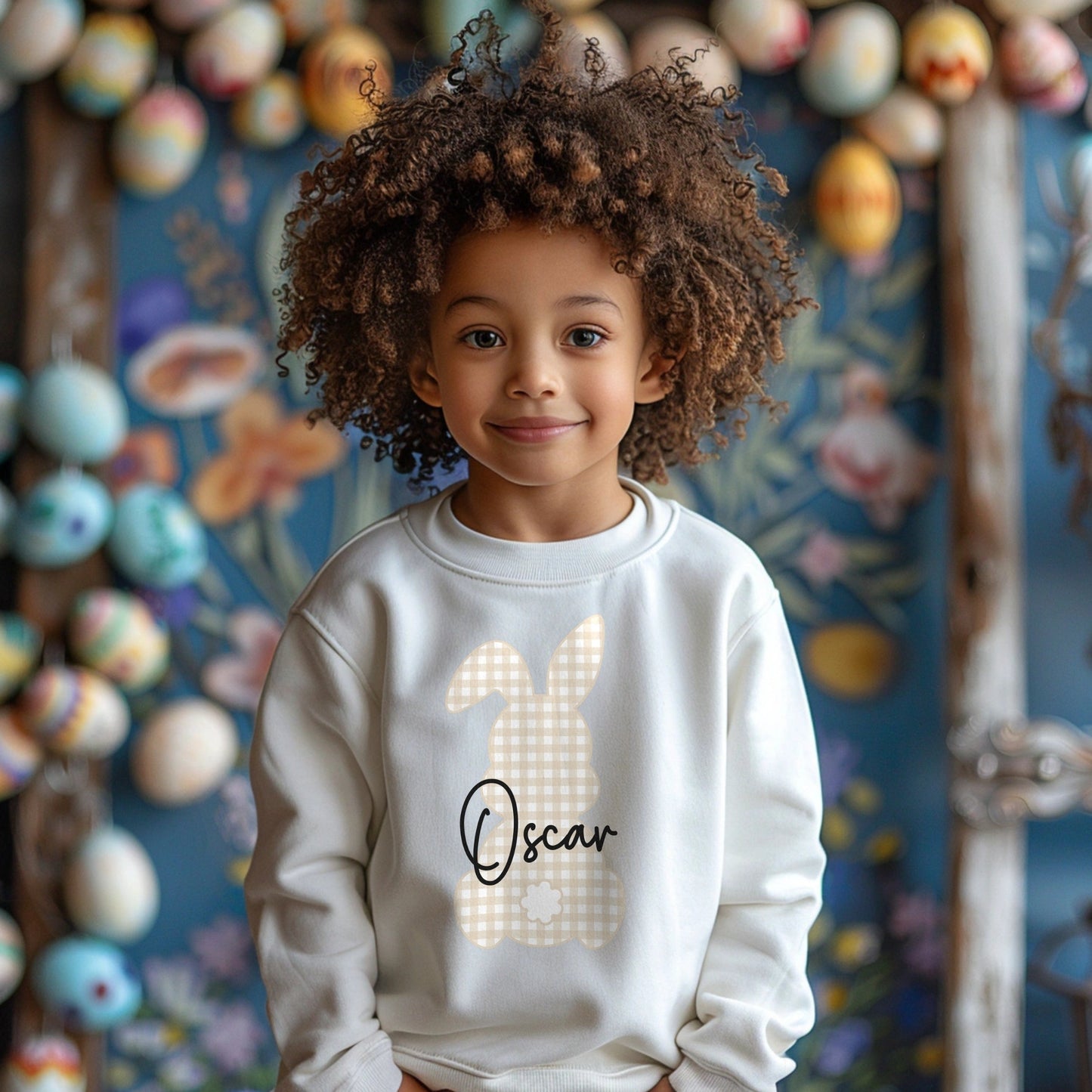 Easter Sweatshirt for Children - Personalised Easter Gingham Jumper, personalised easter sweatshirt, kids easter jumper, kids easter top