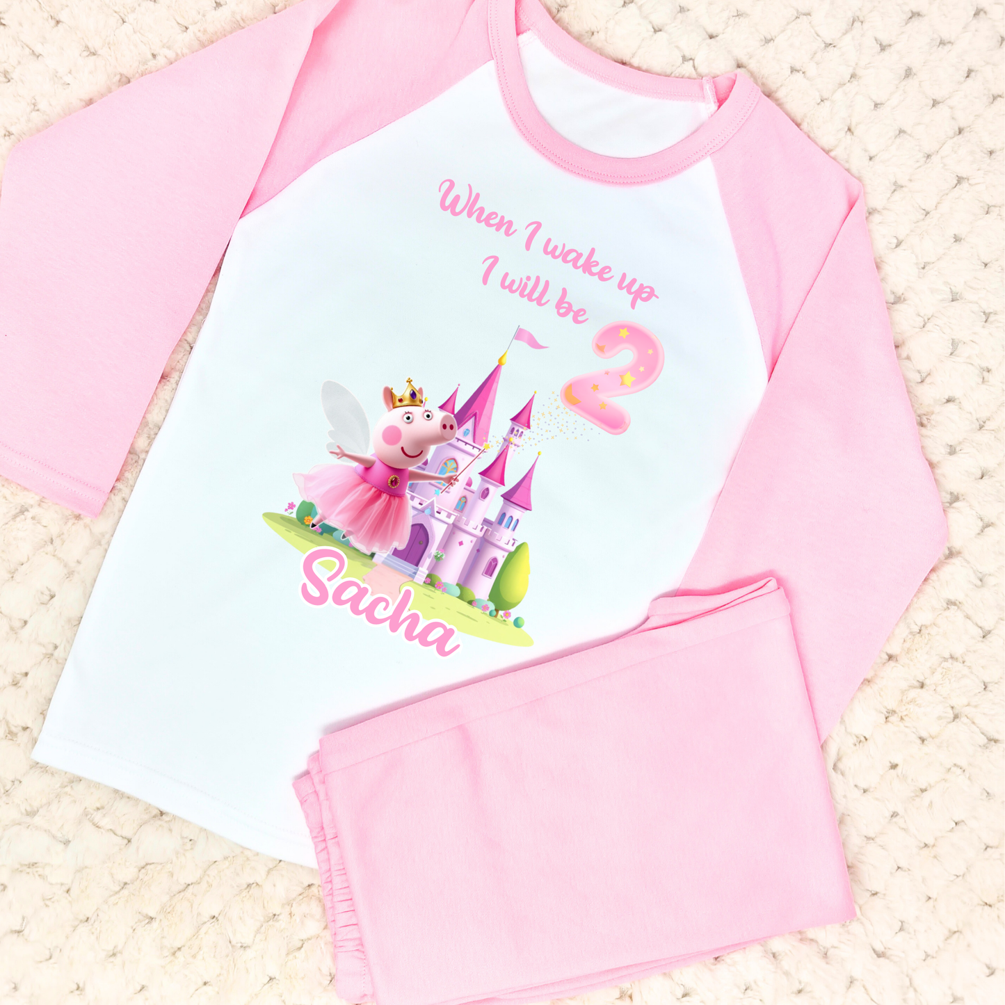 peppa pig birthday pyjamas, when i wake up peppa, peppa with name, girls personalised peppa pig