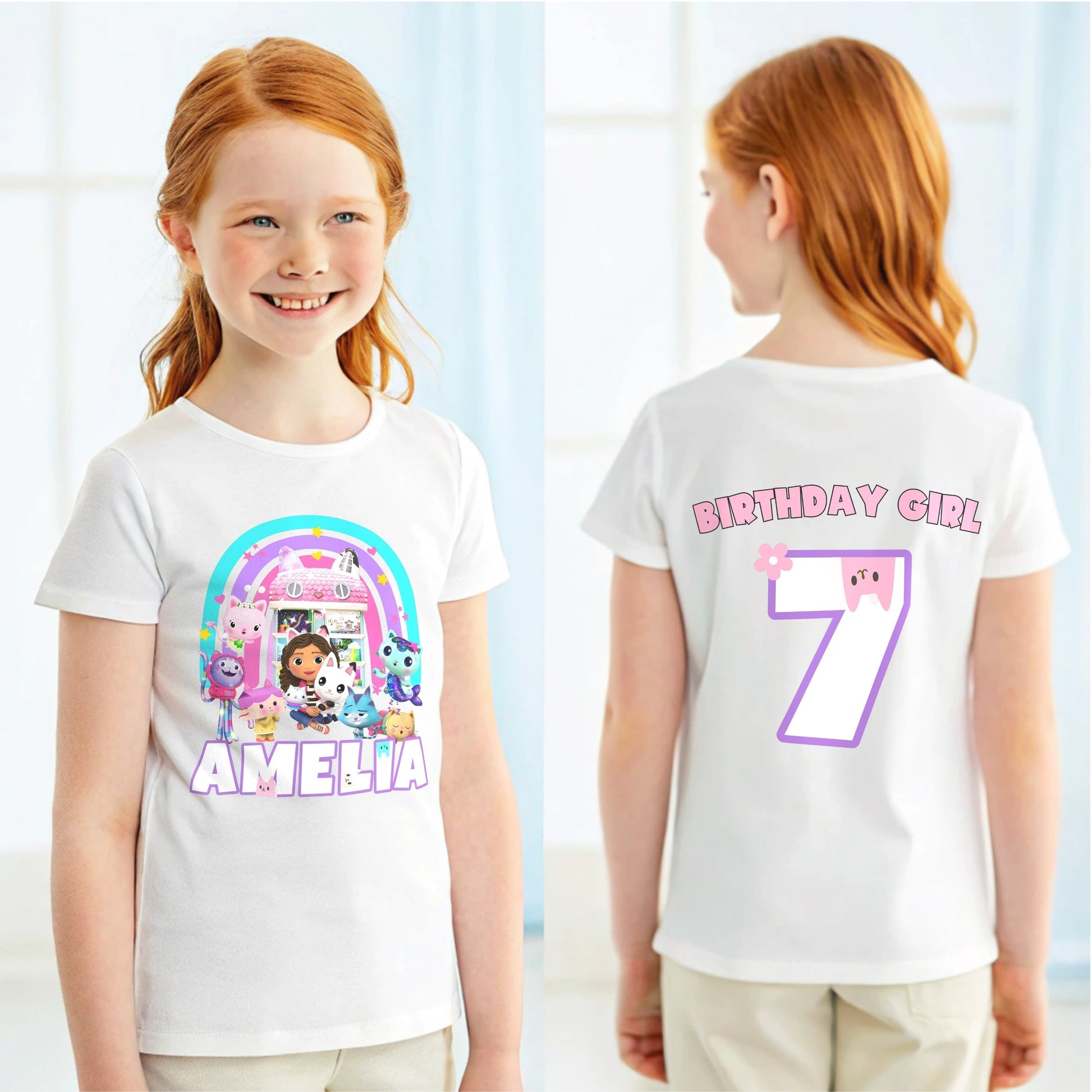 Gabby's Dollshouse birthday t-shirt, personalised gabby dollhouse tee, gabby dollhouse top,