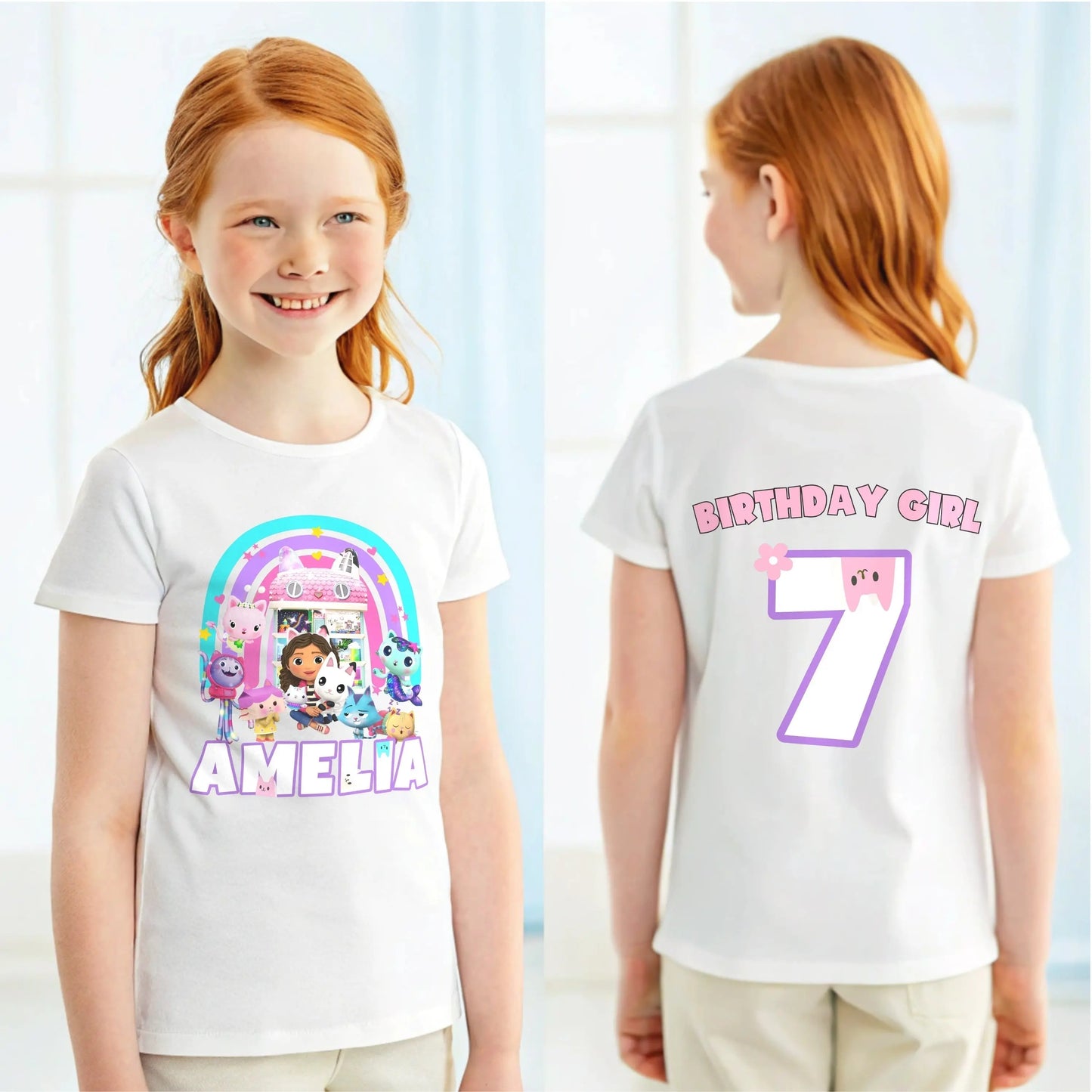 Gabby's Dollshouse birthday t-shirt, personalised gabby dollhouse tee, gabby dollhouse top,