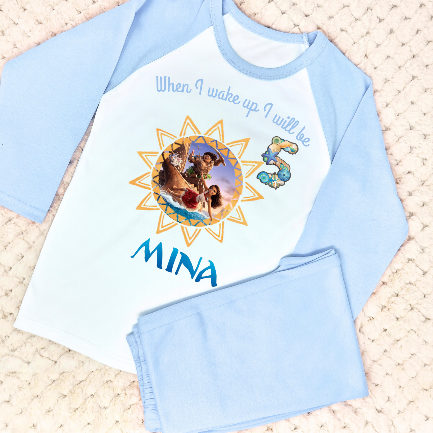 Moana Birthday Pyjamas - Princess Moana 2 Personalised Pyjamas for Girls, personalised birthday pjs Moana, custom Moana 2, custom Moana pjs