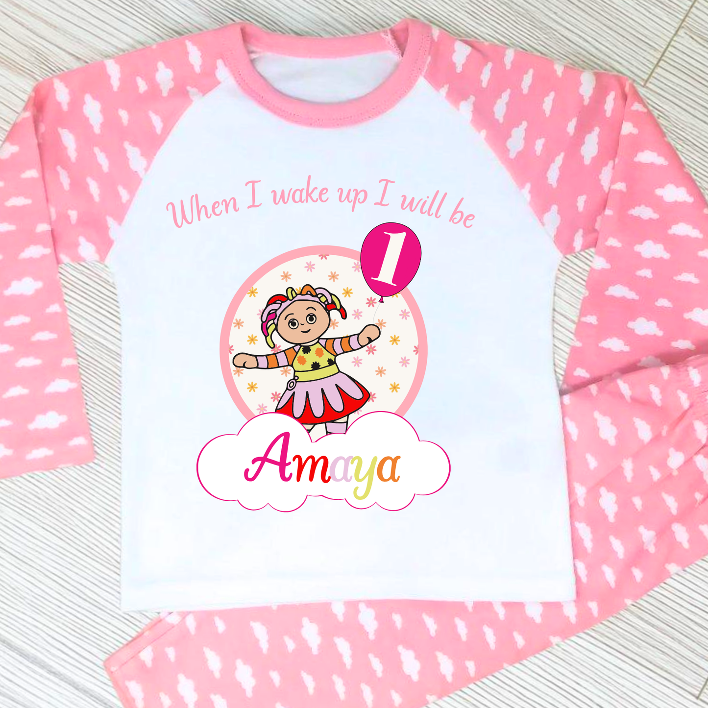 Upsy Daisy Birthday pyjamas, In the night garden birthday pyjamas, when i wake up Upsy Daisy, Girls Upsy Daisy, in the night garden name number