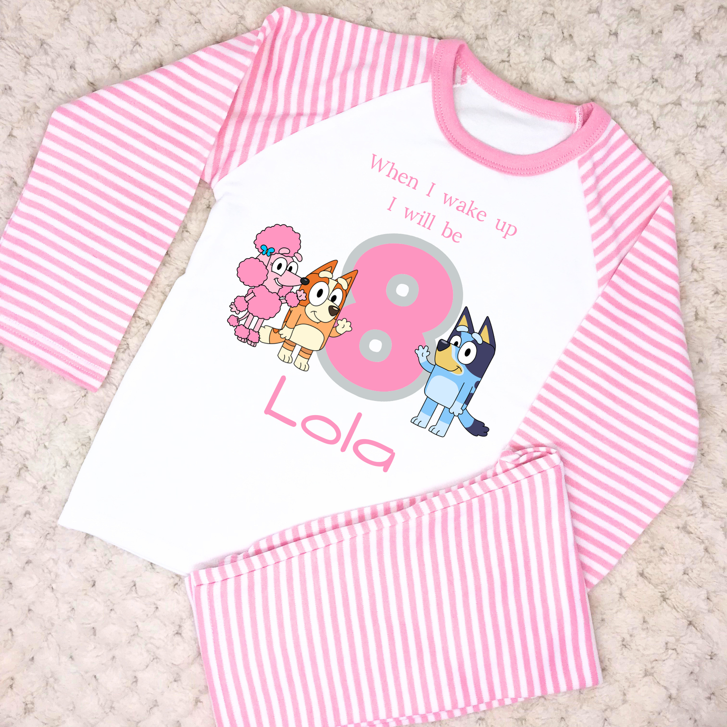 Bluey Birthday Pyjamas, Personalised Girls Bluey, Bingo & Coco Birthday PJs, when i wake up bluey,, bluey birthday gift, personalised bluey for birthdays